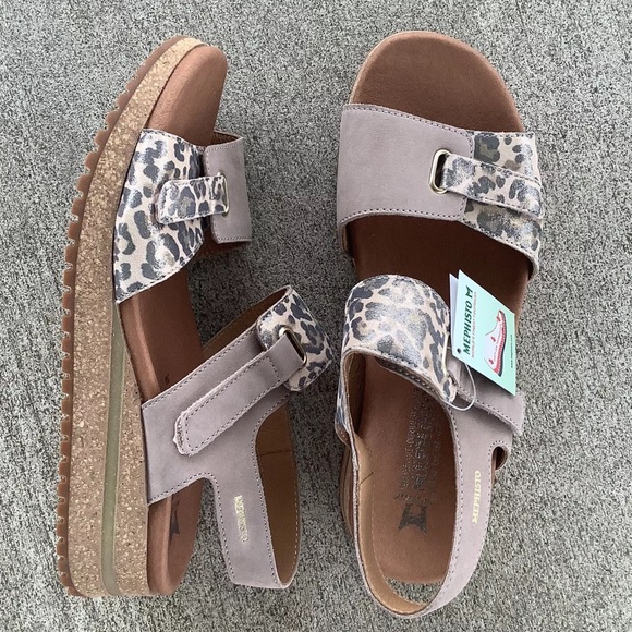 MEPHISTO Jade Metallic Gold Tan Leather Animal Print Chunky NWT Sole Sandals 8 - Picture 7 of 10